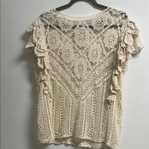 Ivory Cream Crochet Lace Sleeveless Top Boho Cottage Grandma Medium